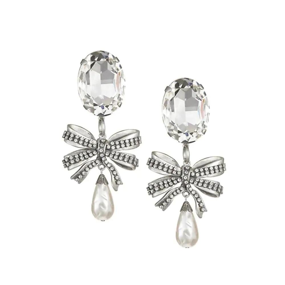 Alessandra Rich - Crystal Bow Pearl Drop Earring